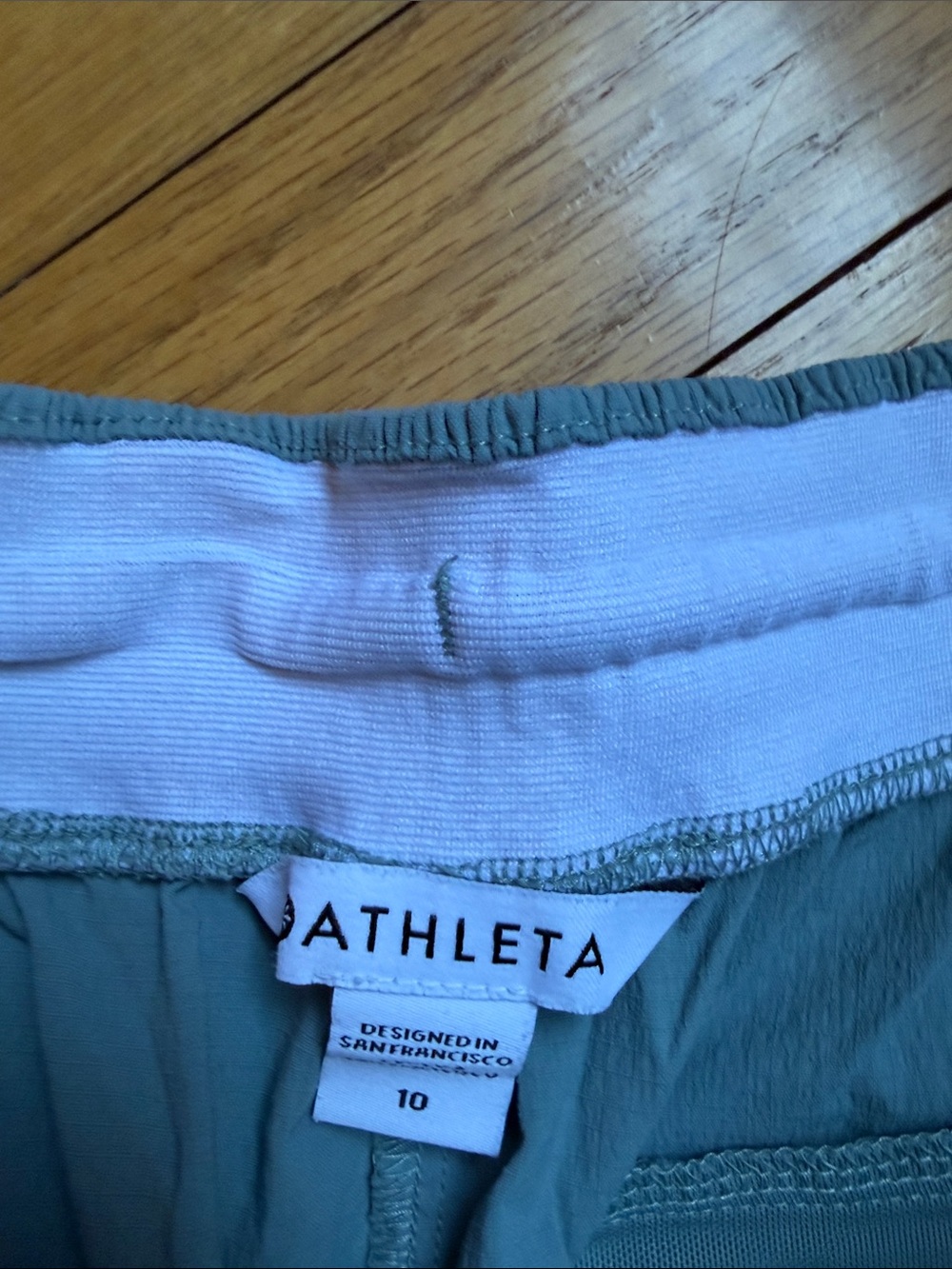 Athleta Cropped Trekkie Jogger Pants in Light Blue/Green and Black - Picture 2 of 4